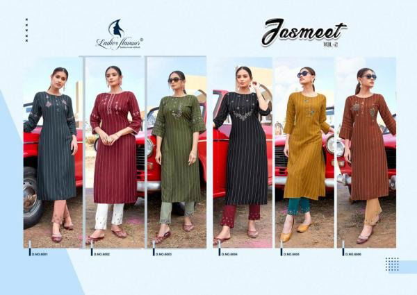 Ladies Flavour Jasmeet 2 Latest Fancy Ethnic Wear Designer Rayon Stripe Kurti With Bottom Collection
